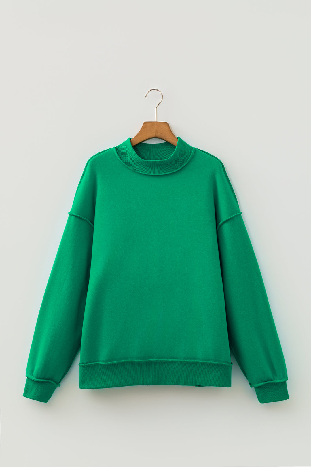Bright Green Oversize Drop Shoulder Reversible Mock Neck Sweatshirt