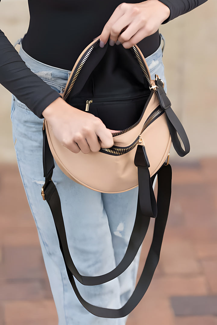 Double Zip Crescent Shape Adjustable Sling Bag