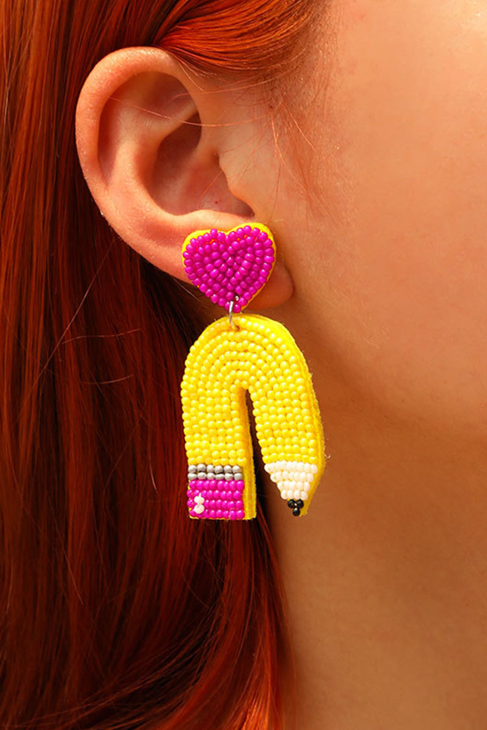 Heart Shape Pencil Rice Bead Drop Earrings