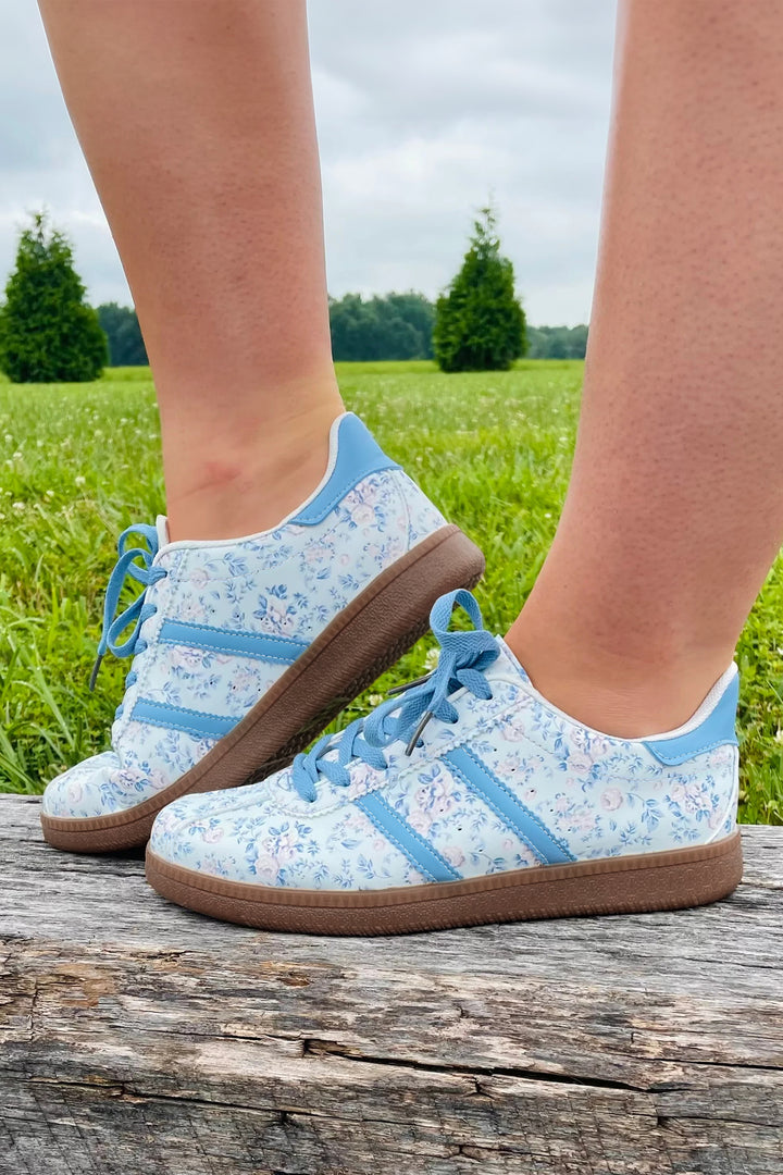 Floral Print Lace-up PU Leather Flat Shoes