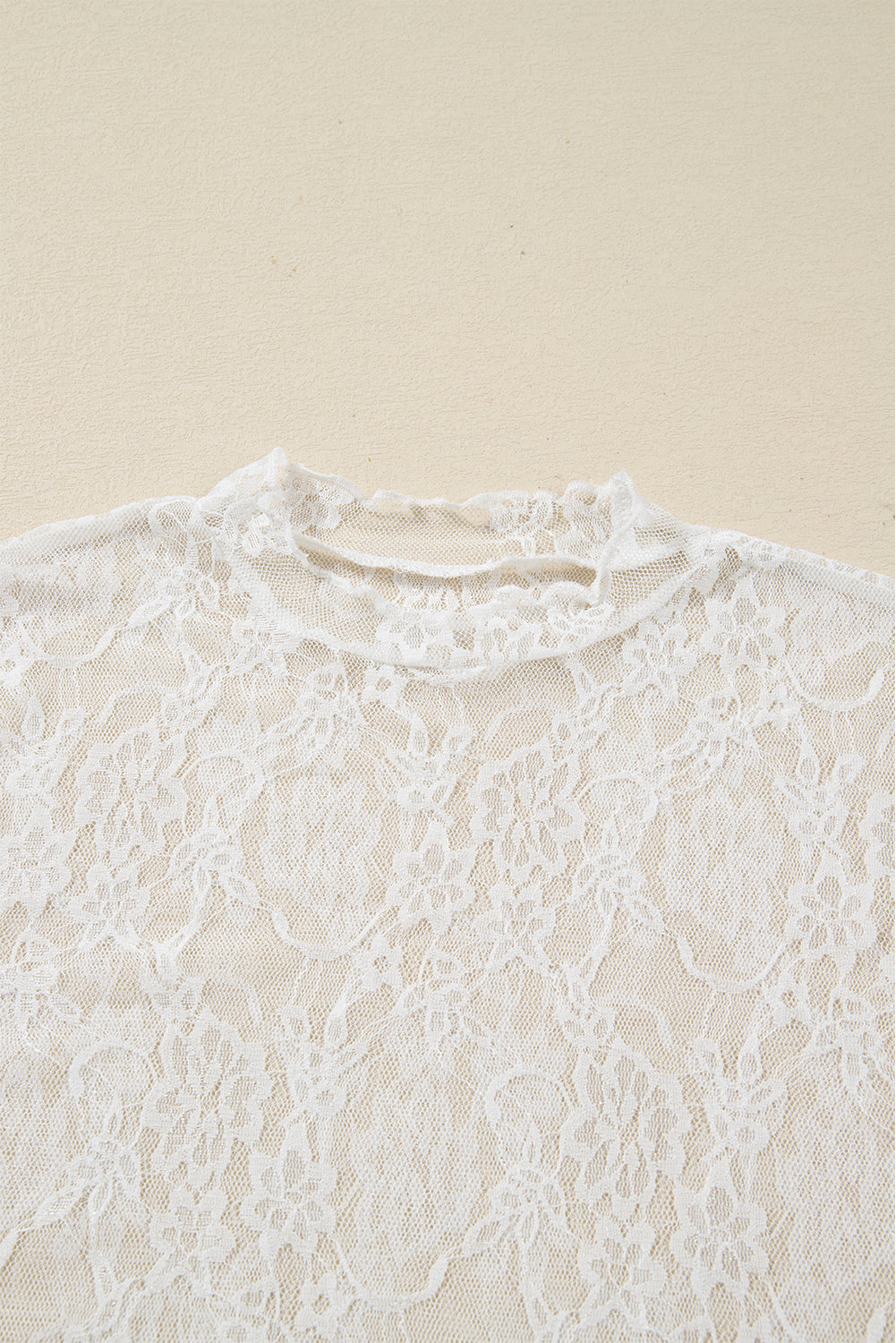 Sheer Lace Mesh Mock Neck Slim Fit Long Sleeve Top