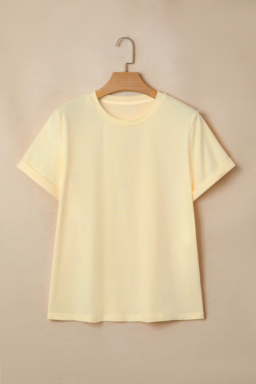 Yellow Cream Casual Plain Crew Neck Tee