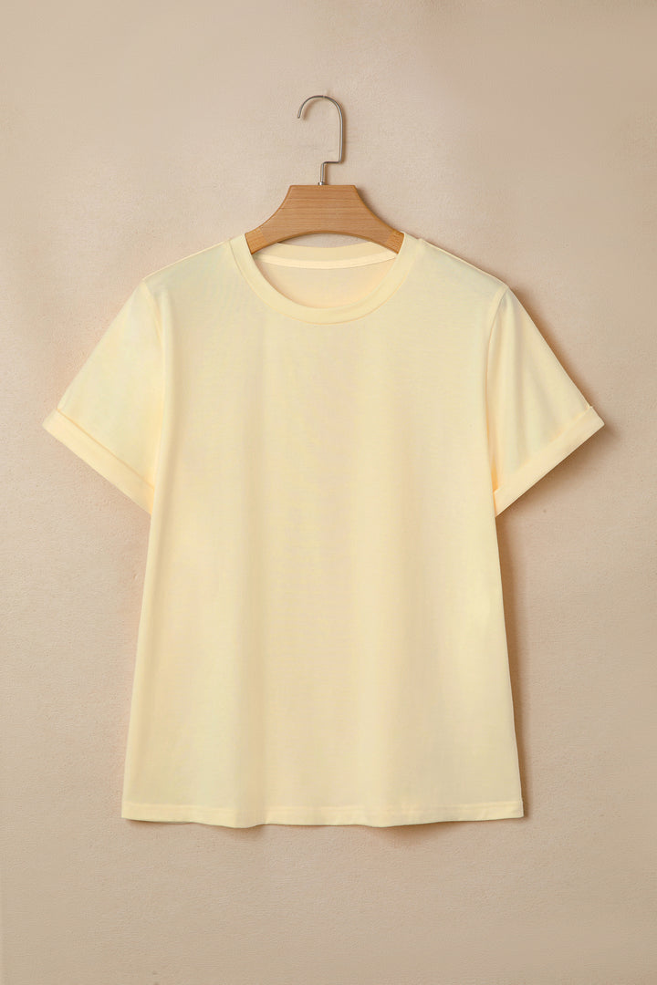 Yellow Cream Casual Plain Crew Neck Tee