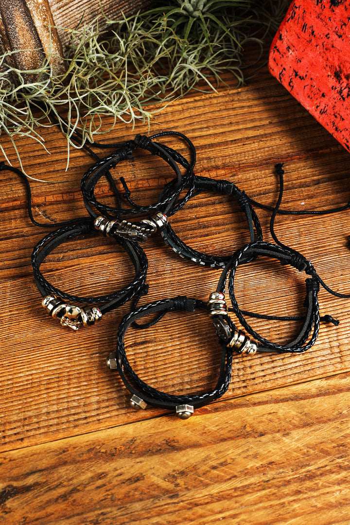 Ensemble de bracelets en cuir PU avec motif tête de mort et étoile