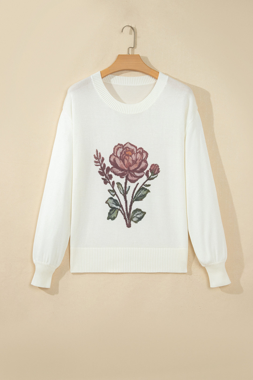 White Western Floral Dropped Shoulder Lightweight Knit Sweater