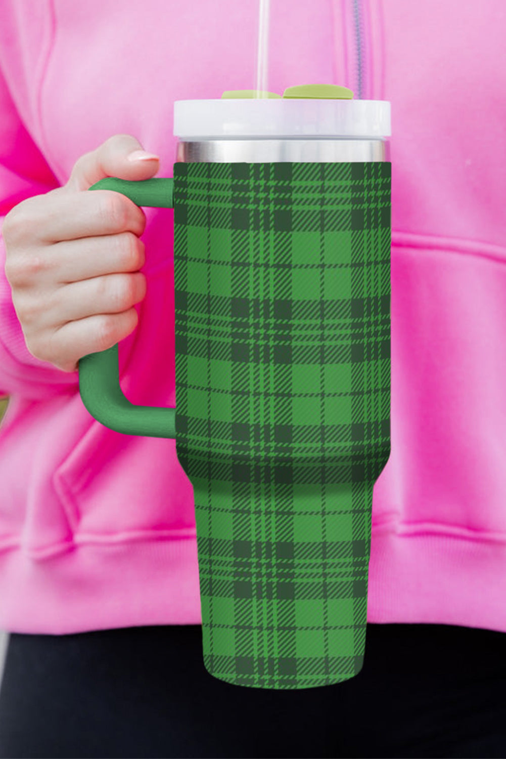 Tasse isotherme en acier inoxydable avec poignée à imprimé écossais 40 oz