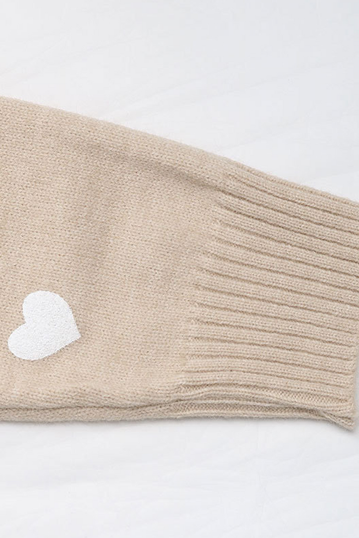 Smoke Gray Heart Print Lace Splicing V Neck Valentines Sweater
