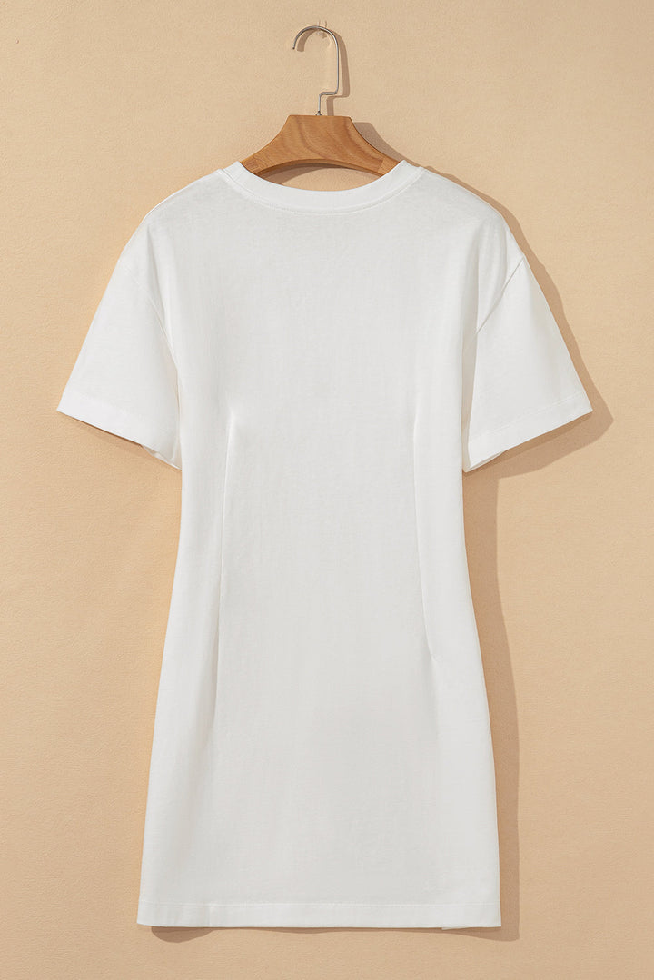 drop shoulder crew neck shift t shirt dress