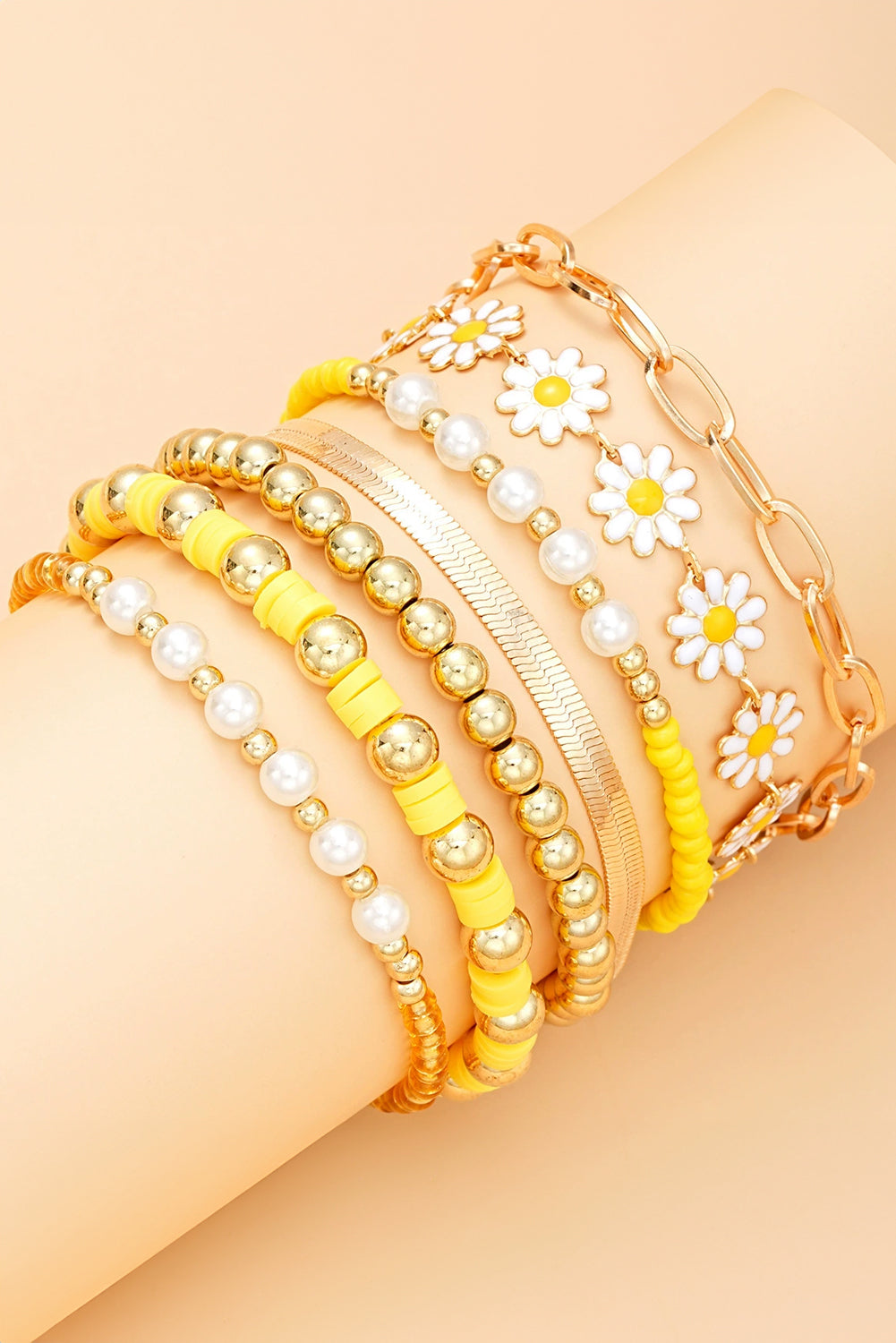 Ensemble de bracelets multicouches réglables en chaîne de perles Daisy