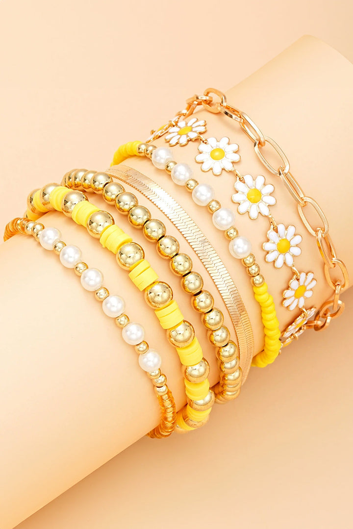 Ensemble de bracelets multicouches réglables en chaîne de perles Daisy