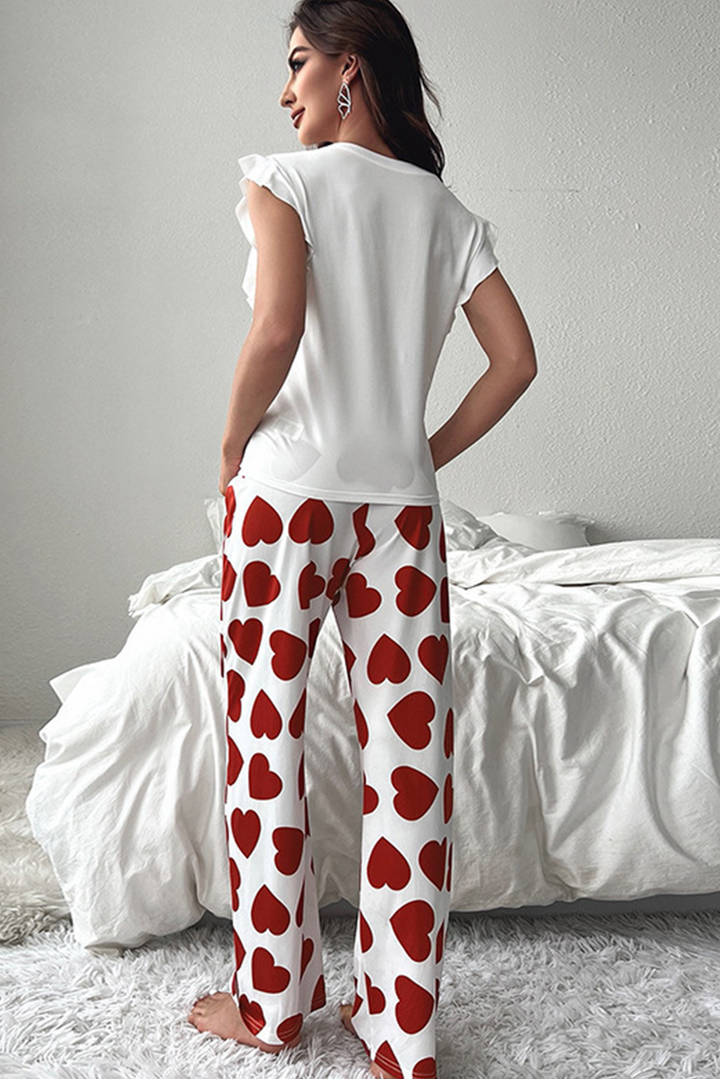 ruffled tank top and heart print pants lounge set 1