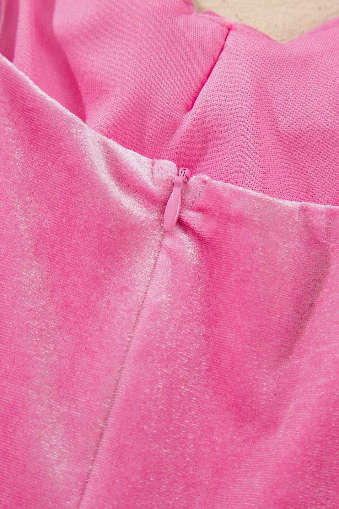 Sachet Pink Sweet Bow Neck Adjustable Strap Velvet Short Dress