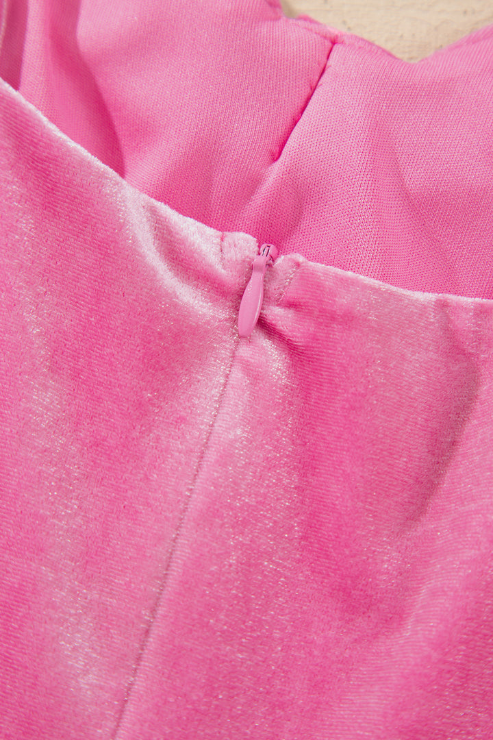 Sachet Pink Sweet Bow Neck Adjustable Strap Velvet Short Dress