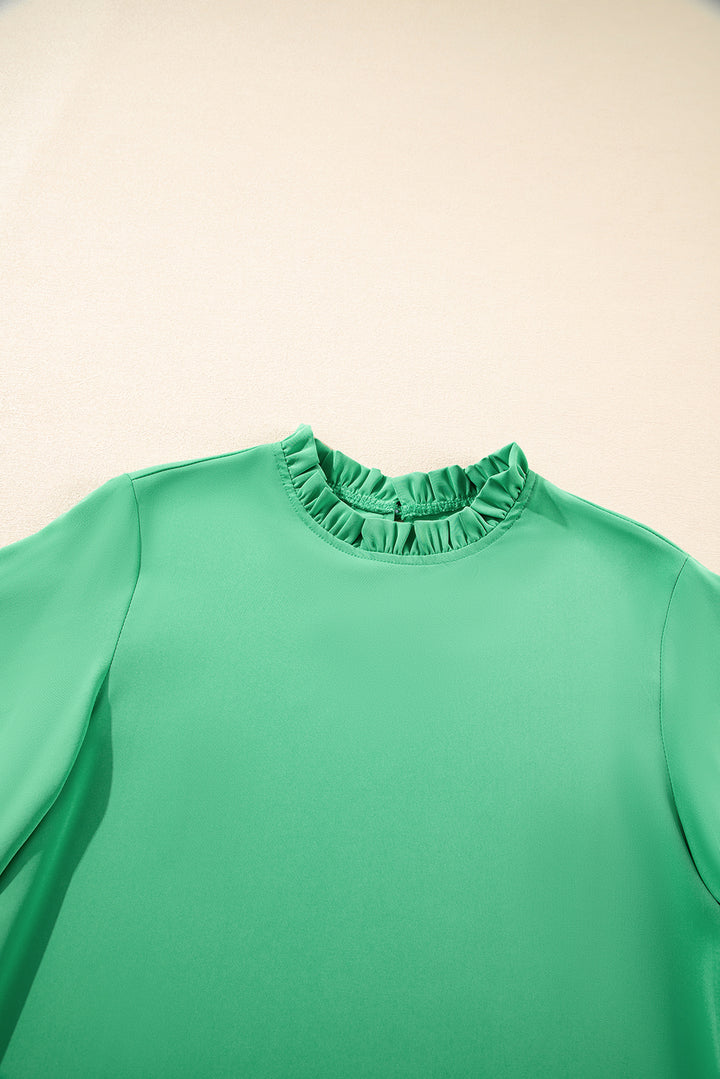 Frilly Round Neck Wide Half Sleeve Blouse