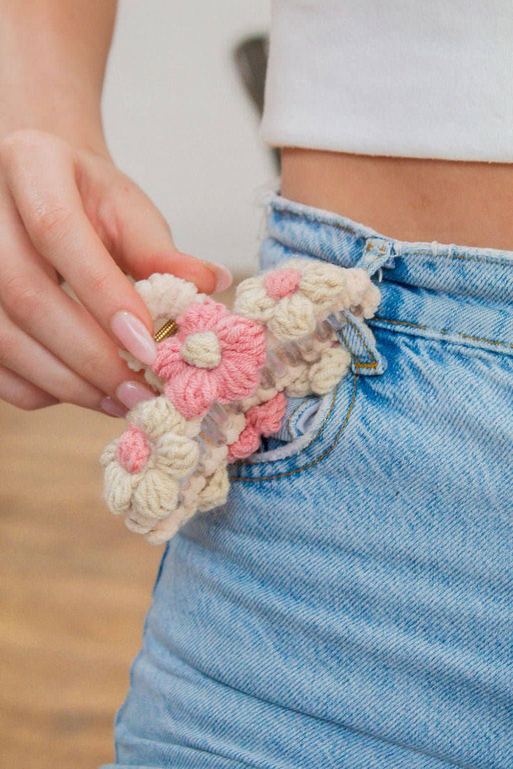Flower Crochet Cover Large Hair Claw Clip
