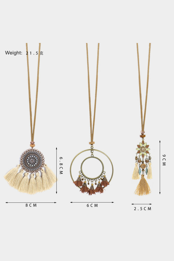 Collier pendentif bohème rétro à pompons, 3 pièces