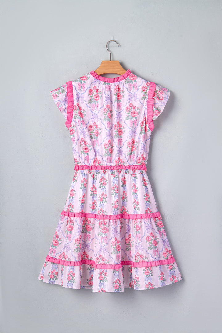 Purple Tiered Ruffles Sleeveless Summer Floral Dress