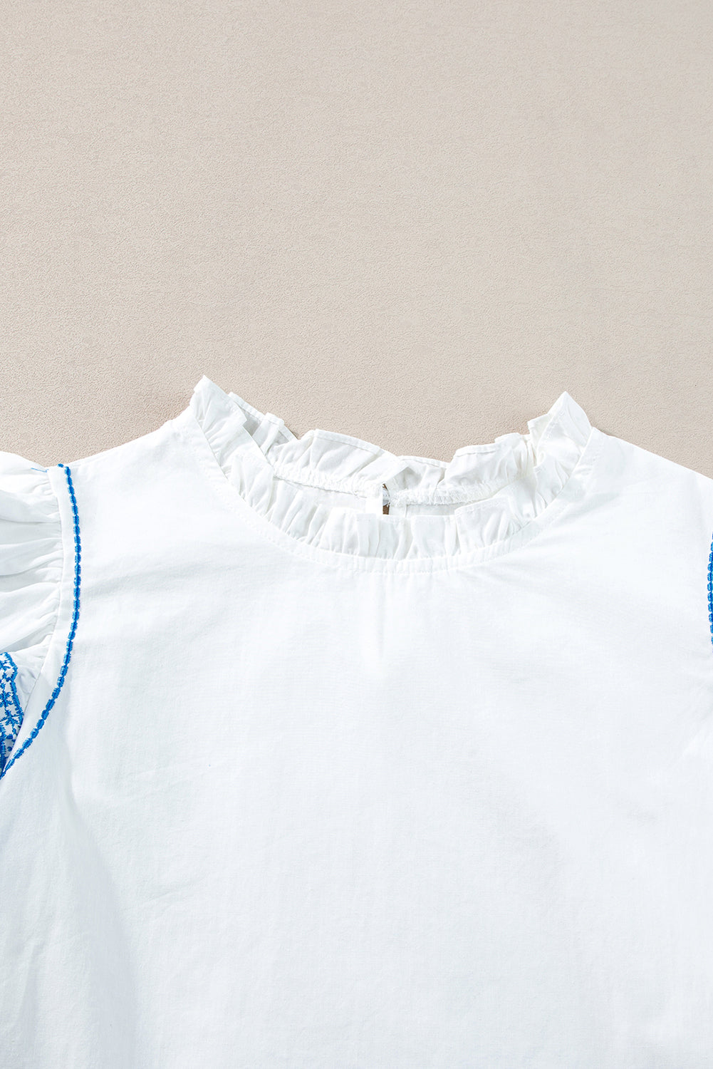 Embroidered Ruffled Sleeve Frilled Collar Blouse