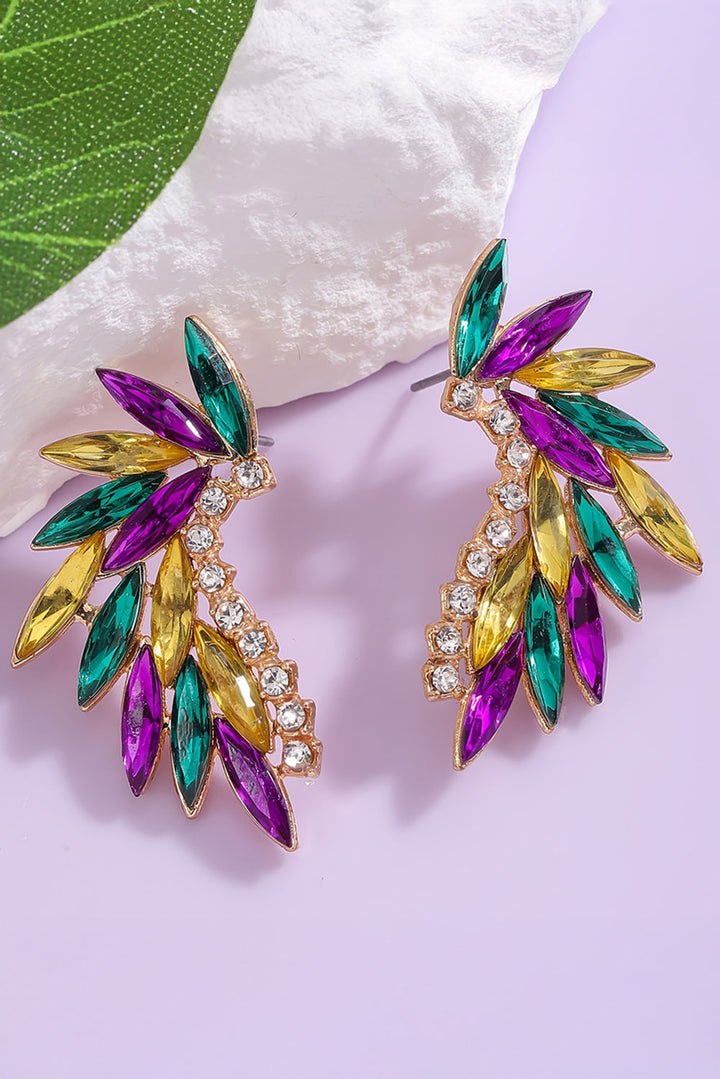 Boucles d'oreilles à tige incrustées de cristaux et strass Mardi Gras