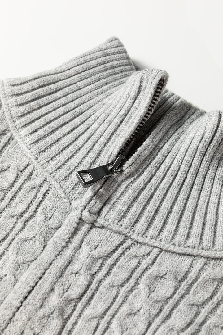High Cable Knit Quarter Zip Ribbed Trim Loose Sweater Dress