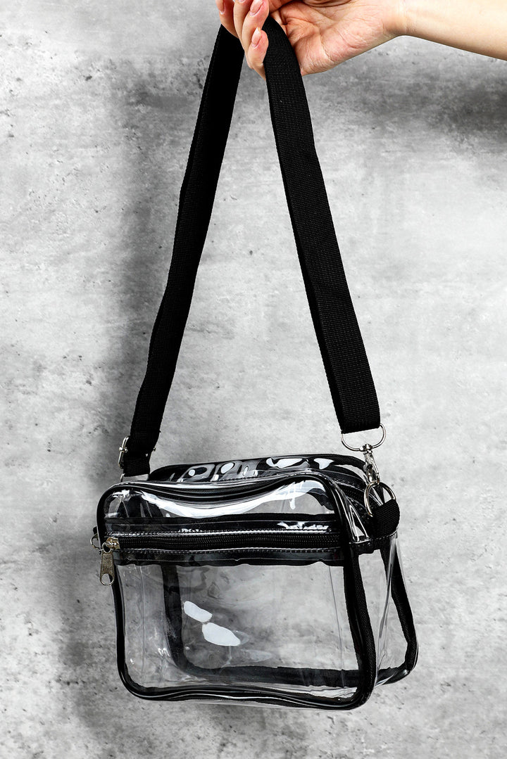 Multi-Pocket Contrast Edge Detachable Strap Clear Shoulder Bag