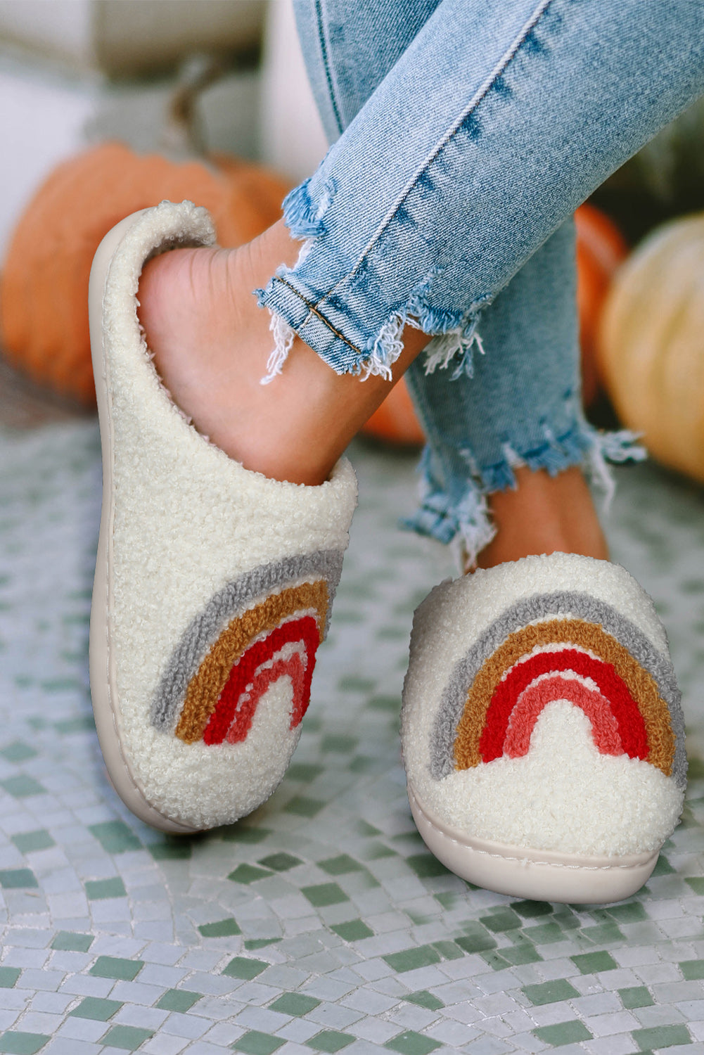 Bright  Rainbow Plush Winter Home Slippers