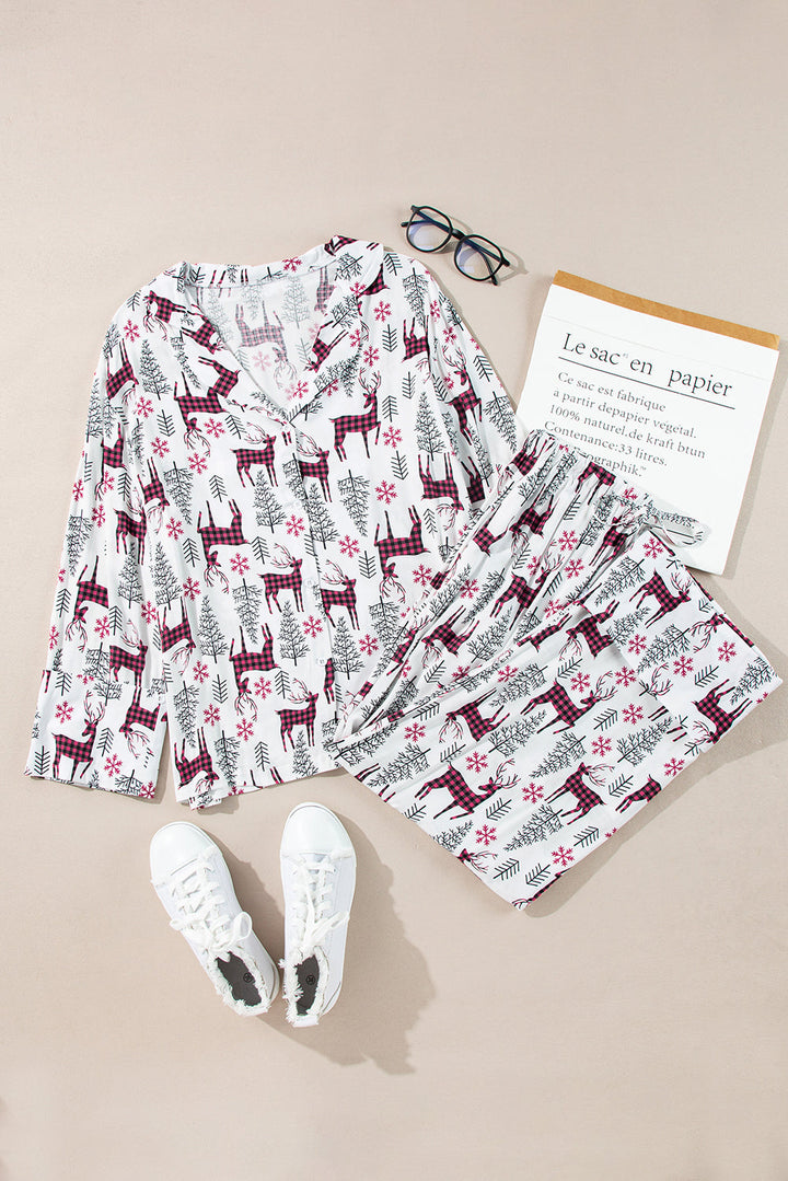 christmas printed shirt and pants pajama set 1