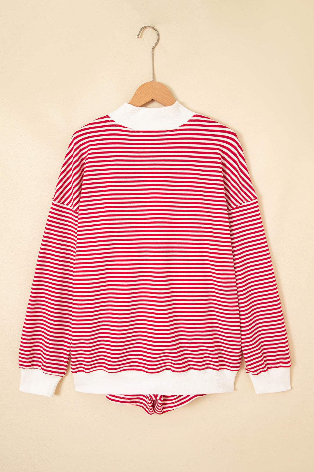 Red Stripe Oversize Mock Neck Sweatshirt and Shorts Set