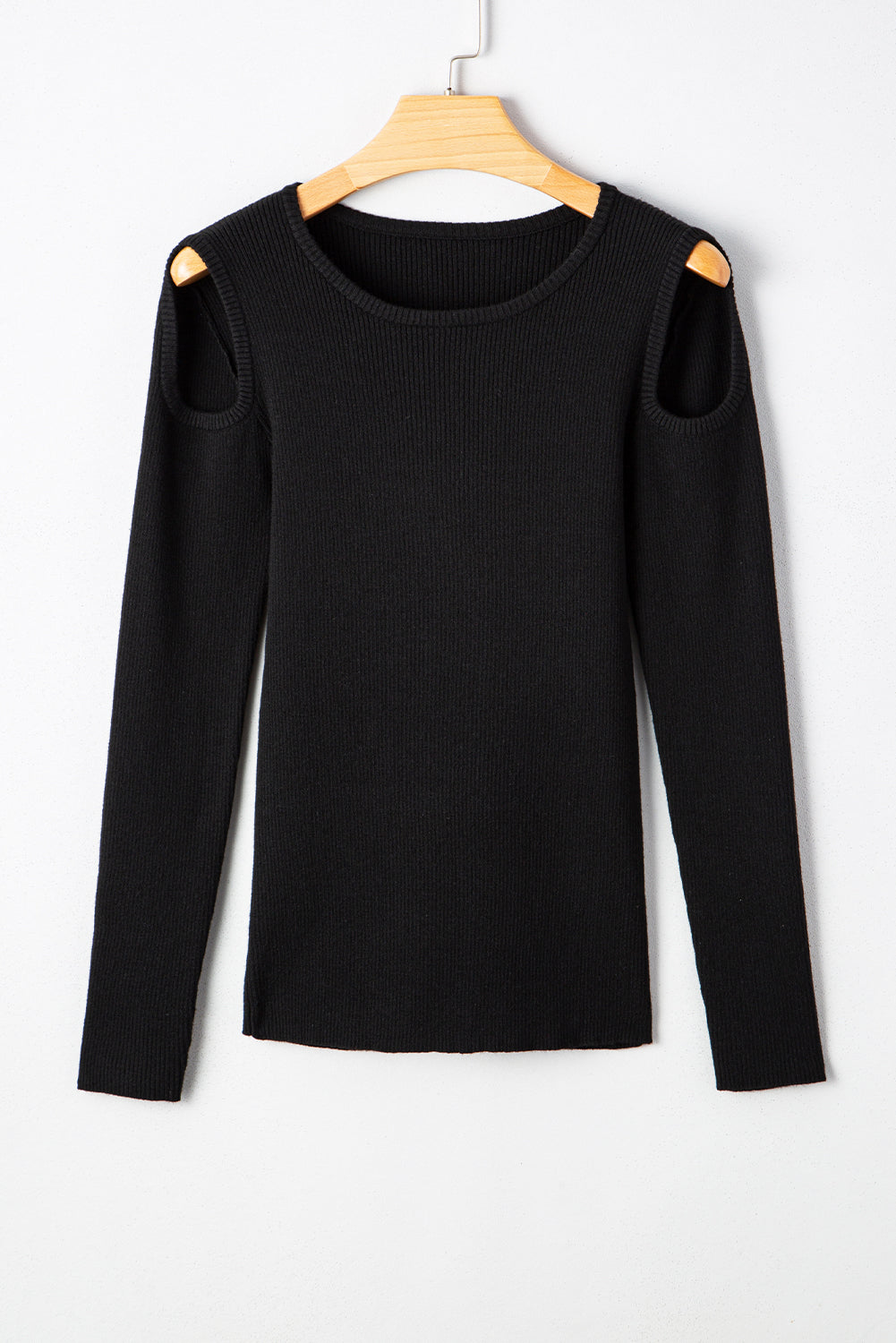 Ribbed Knit Cold Shoulder Sweater