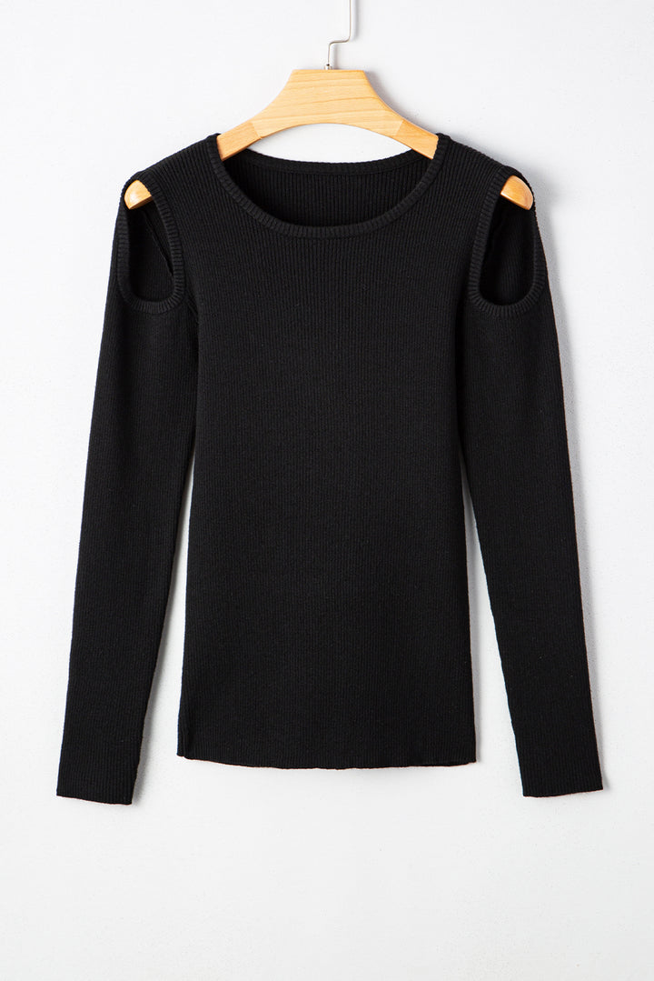 Ribbed Knit Cold Shoulder Sweater