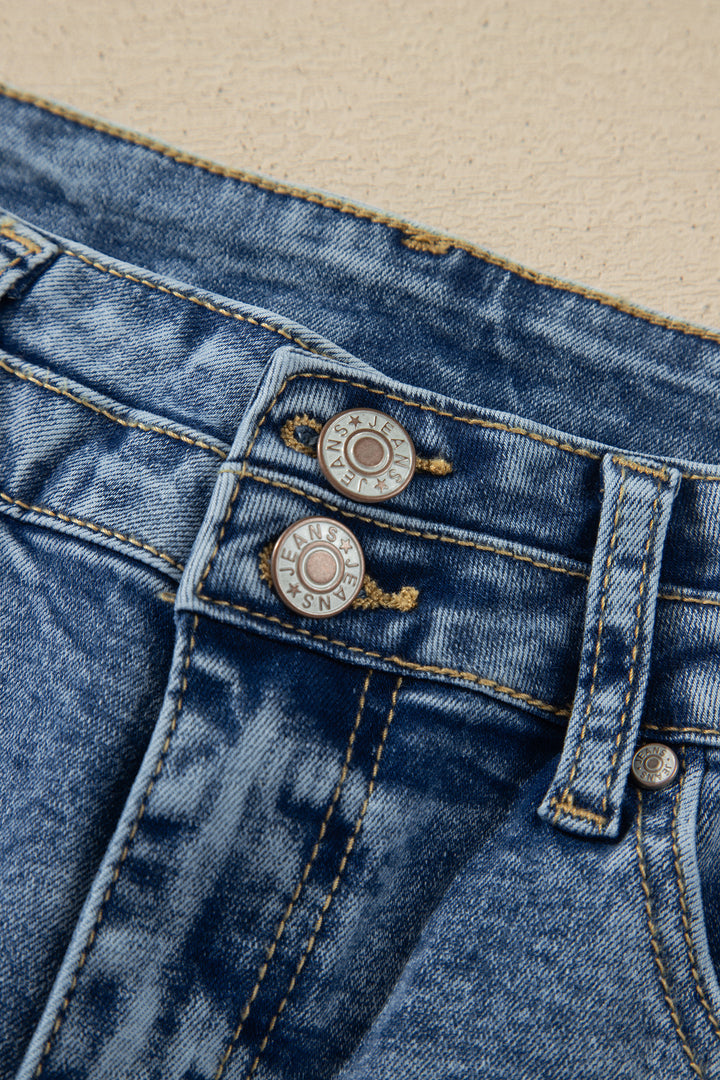 Fashion Beau Blue Acid Wash Pocket Detail Flare Jeans