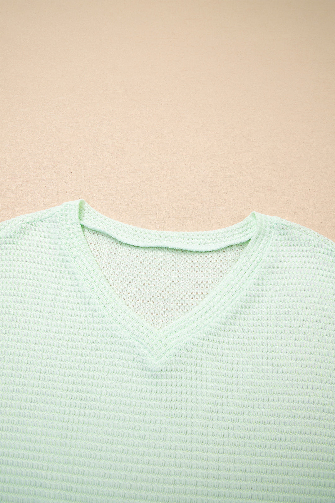 Clearly Aqua Waffle V Neck Short Sleeve Knit Top