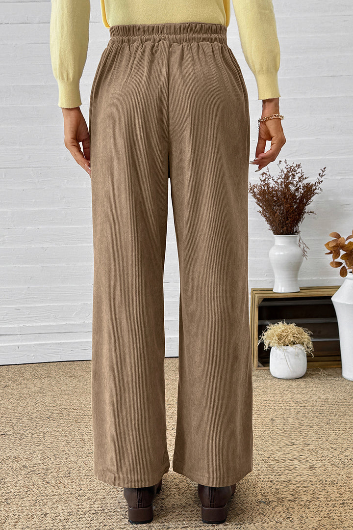 Parchment Tie Elastic Waist Soft Corduroy Pants