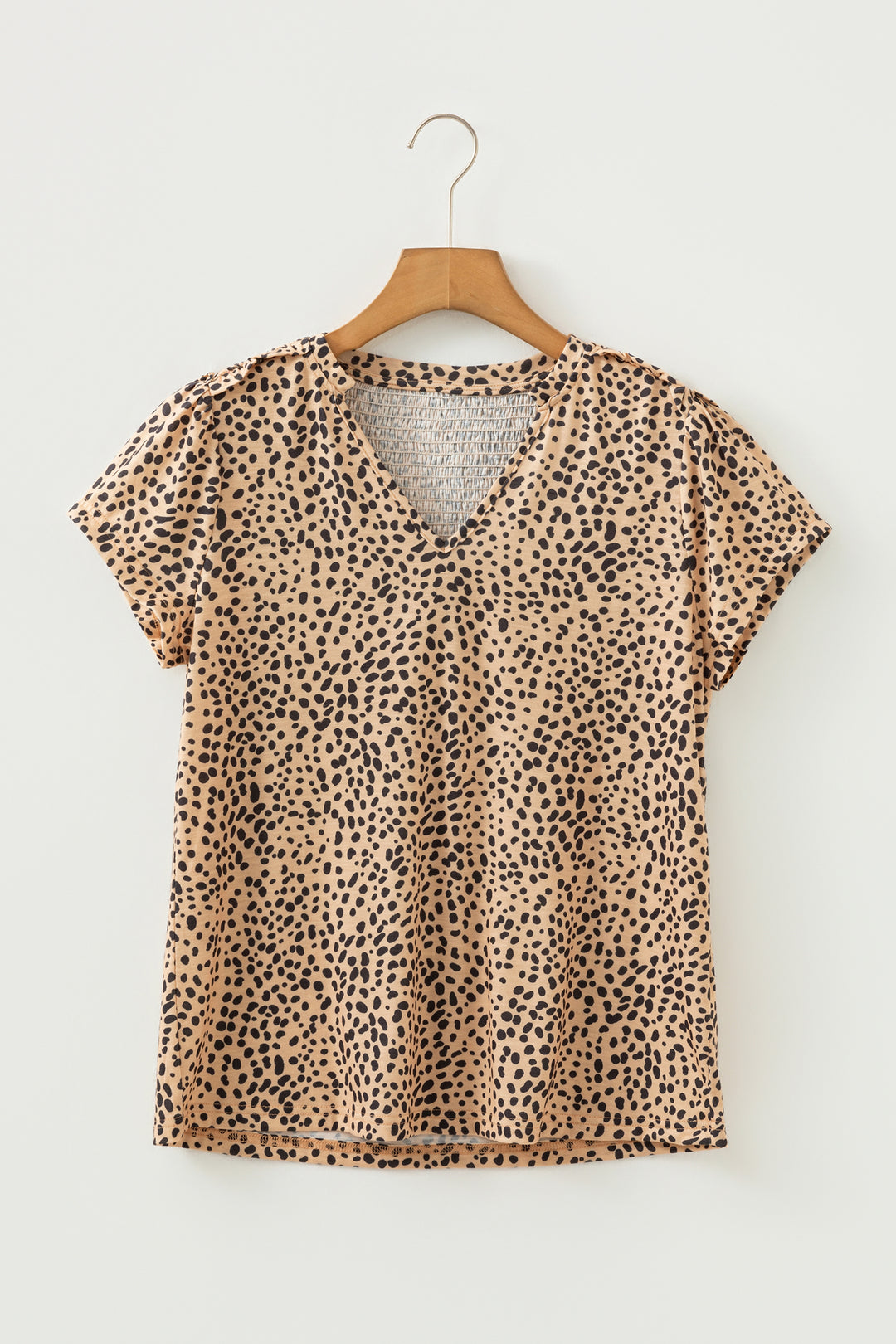 Cheeath Print Frilled V Neck Shirred Detail Short Sleeve Blouse