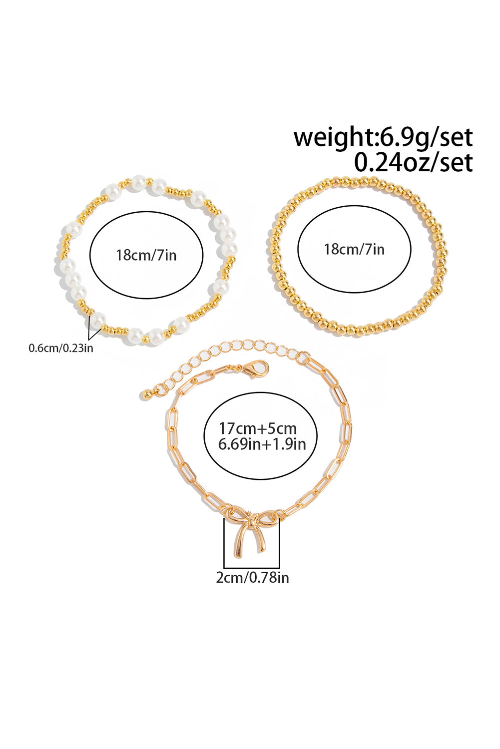 Alloy Plated Bow Chain Pearl Beading Bracelet