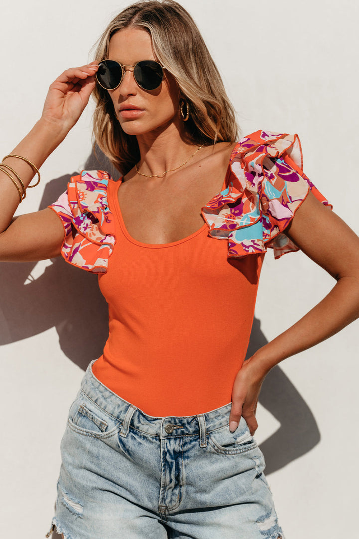 Ribbed Knit Tiered Ruffled Sleeve Bodysuit