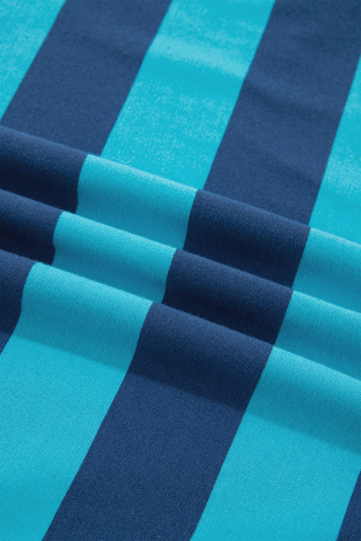 Blue Stripe Contrast Polo Collar Bracelet Sleeve Loose Top