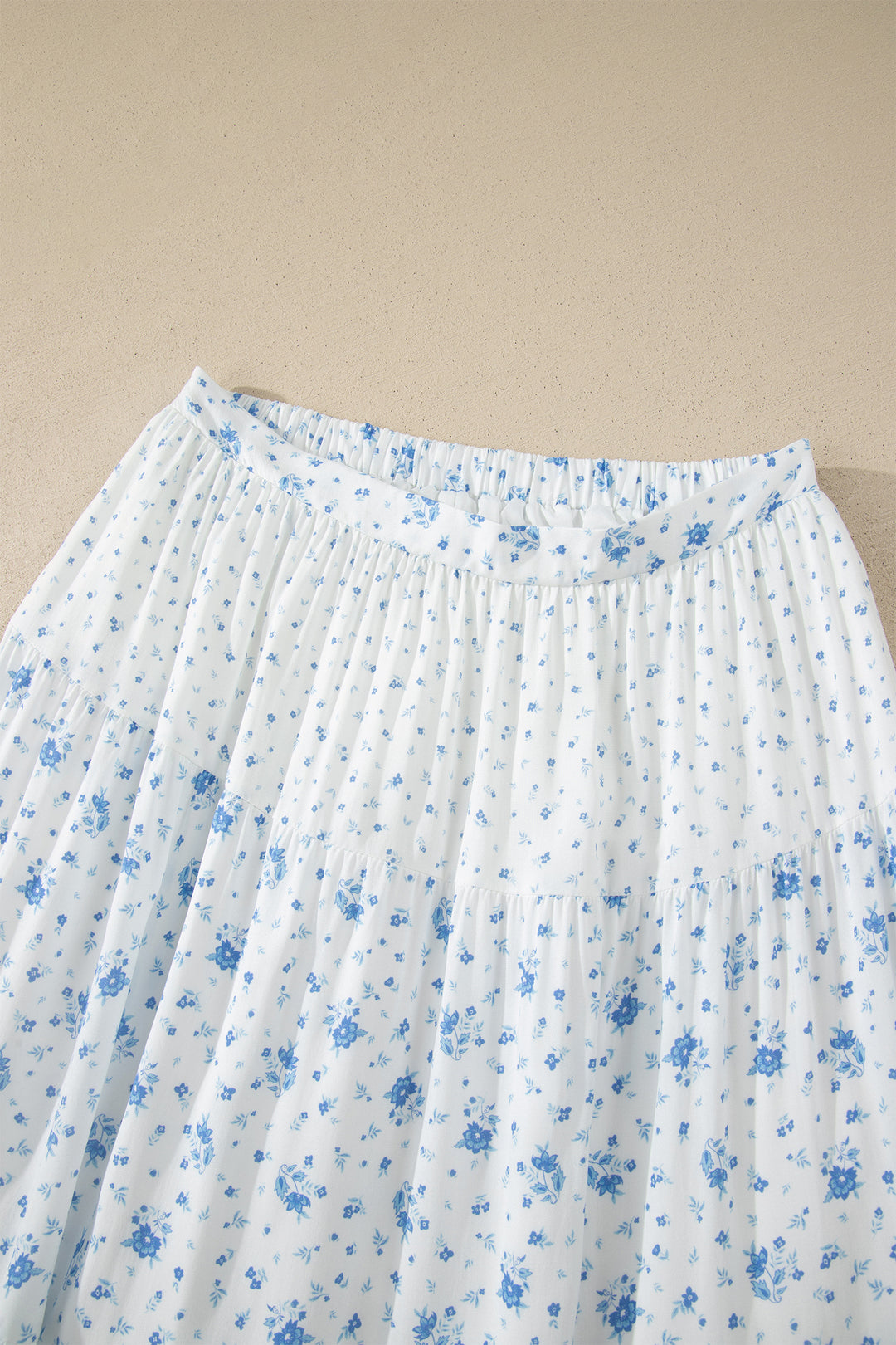 Chic Sky Blue High Waist Tiny Floral Print Boho Maxi Skirt