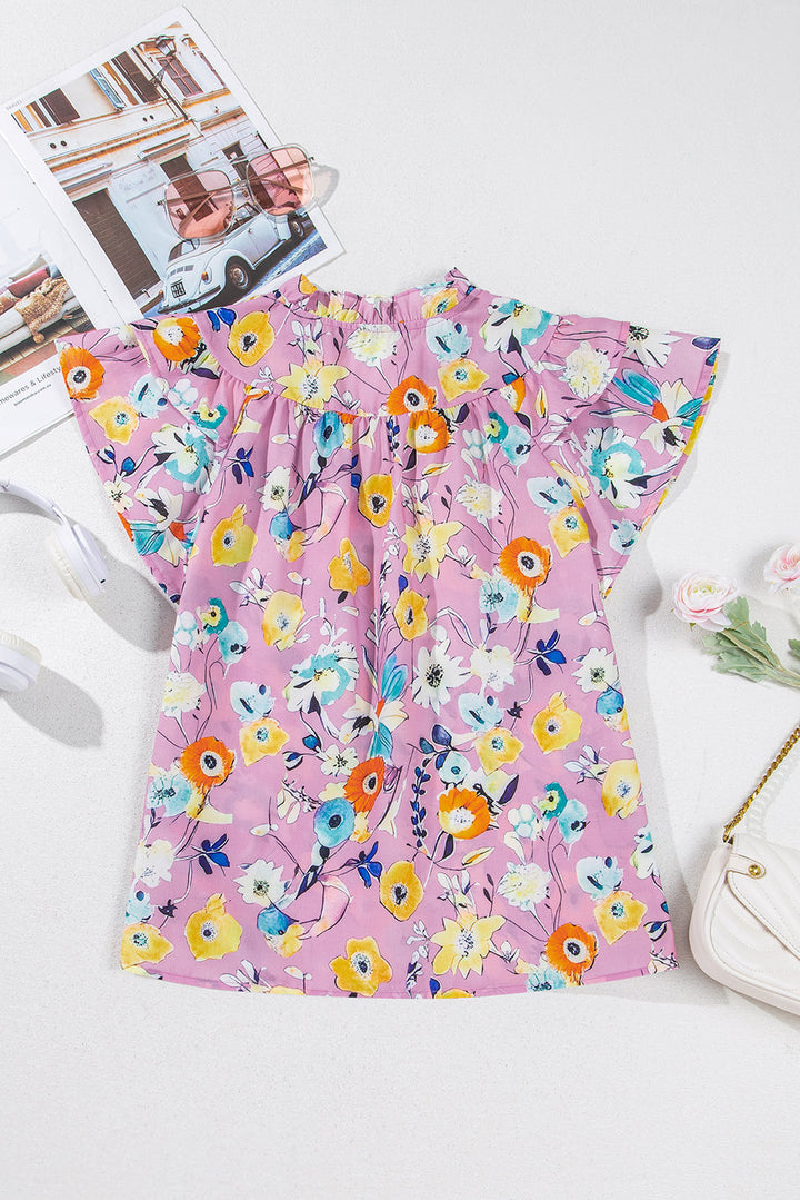 flutter sleeve v neck floral top