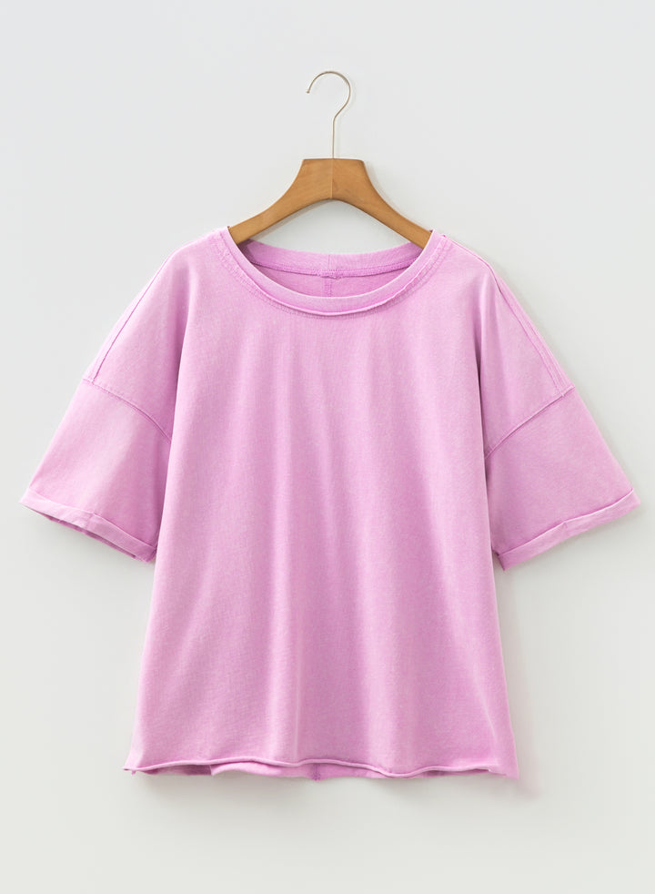 Mineral Wash Drop Shoulder Raw Edge Loose Tee