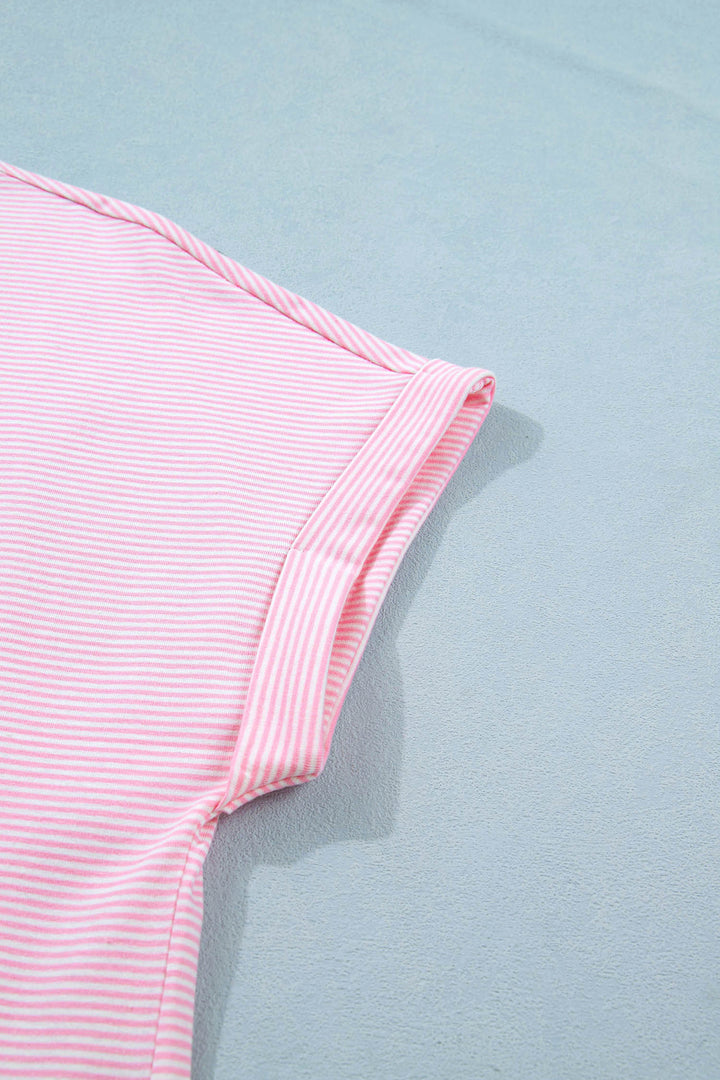 Pink Stripe Matching Oversized Tee and Drawstring Shorts Set