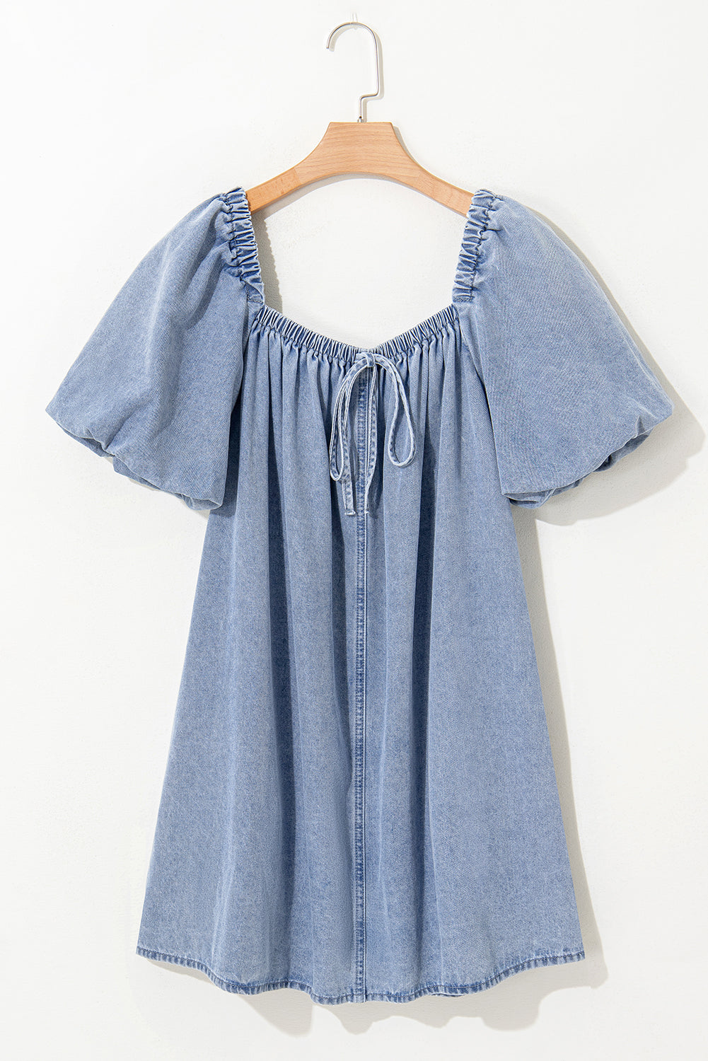 Robe babydoll en jean à manches bouffantes et col carré