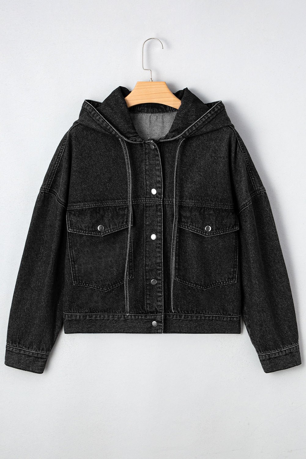 Big Chest Pocket Drop Shoulder Hooded Denim Jacket