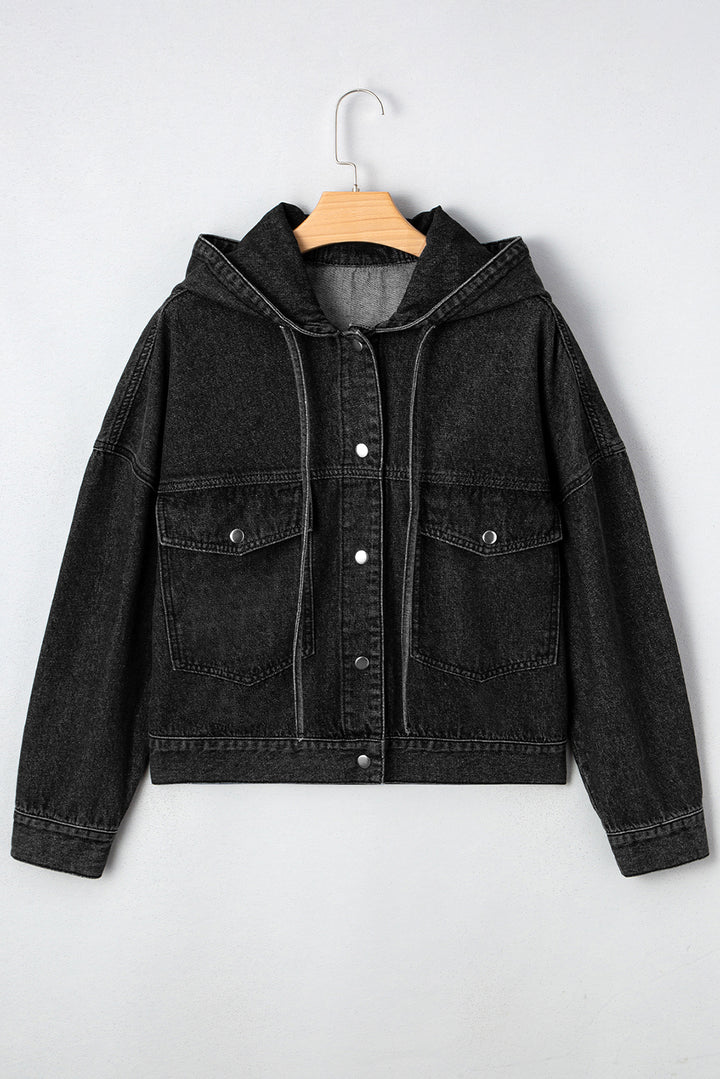 Big Chest Pocket Drop Shoulder Hooded Denim Jacket