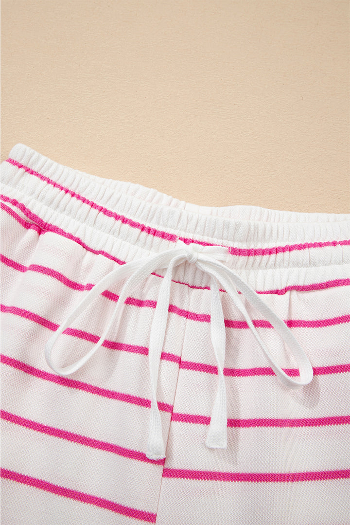 Rose Stripe Casual Wide Leg 2pcs Pants Set