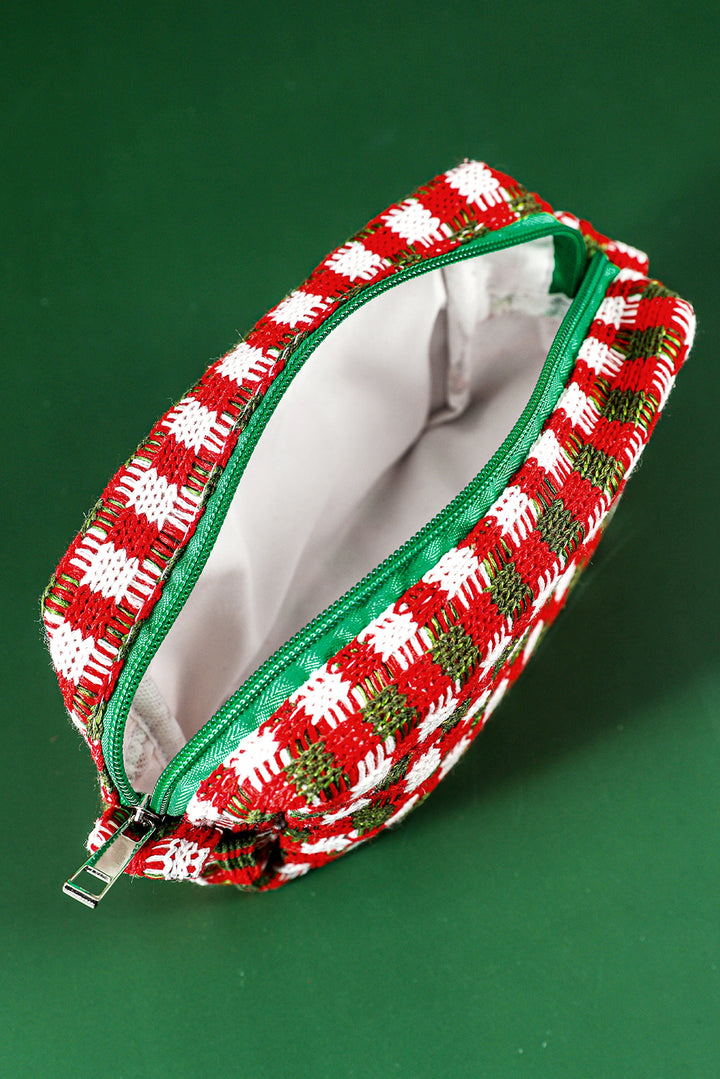 Trousse de maquillage carrée à fermeture éclair au crochet style Noël