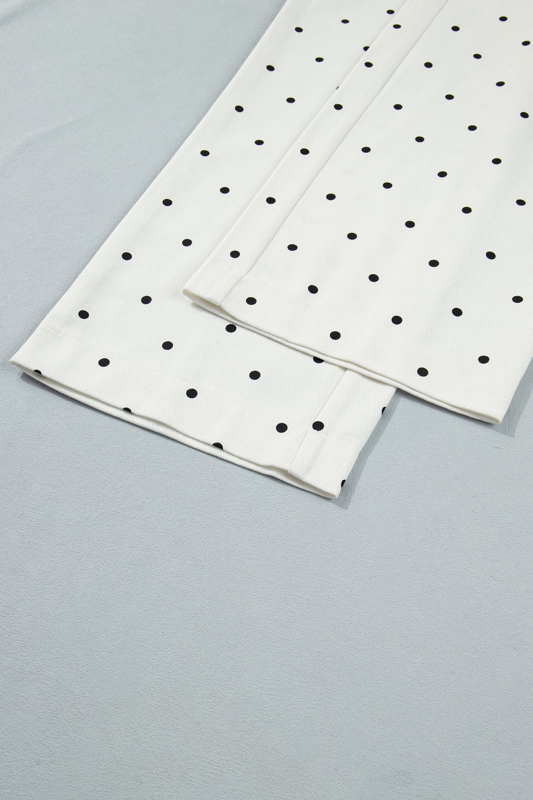 White Polka Dot Print Scalloped Patch Pocket Cotton Shift Pants