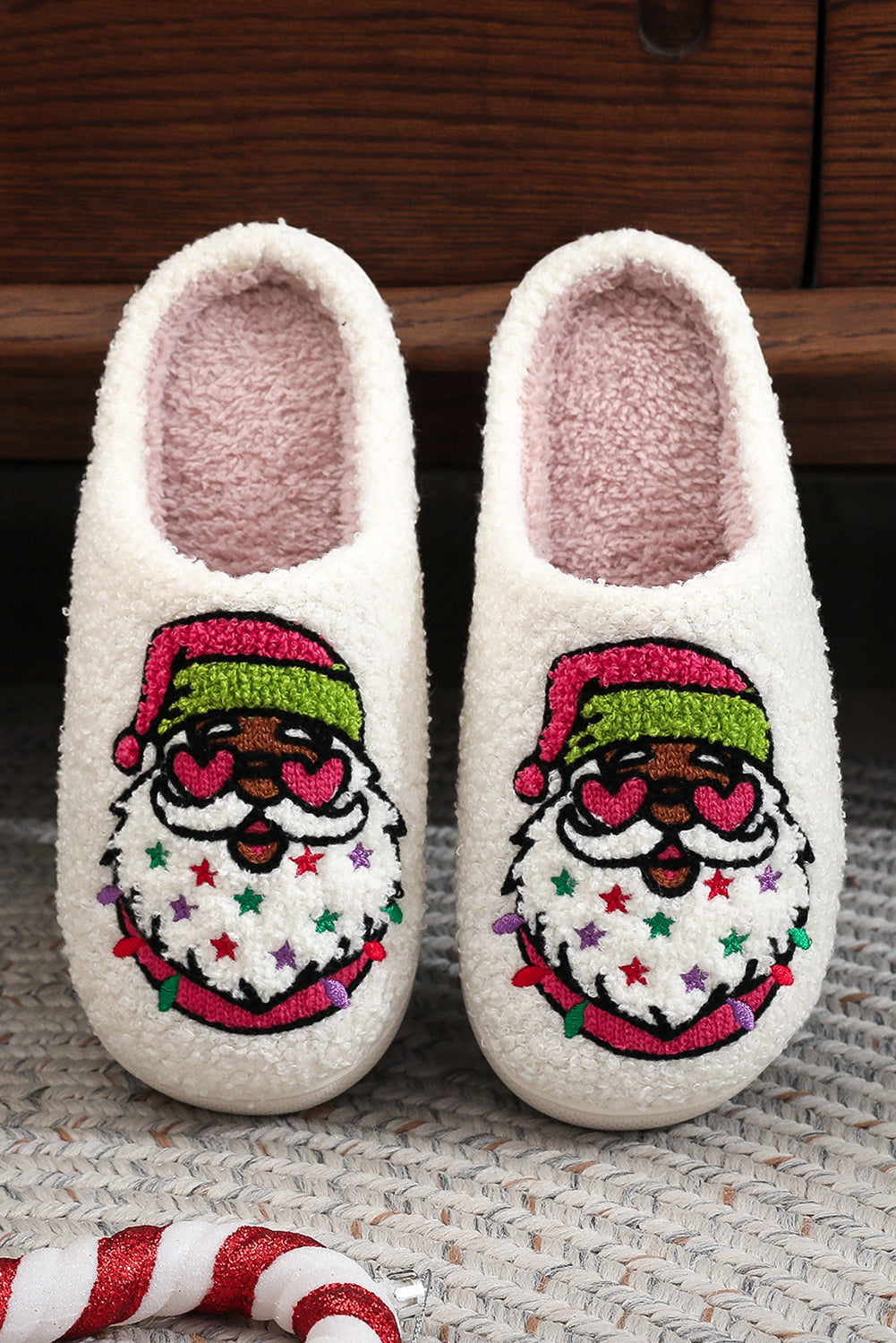 Starry Santa Claus Pattern Christmas Plush Slippers