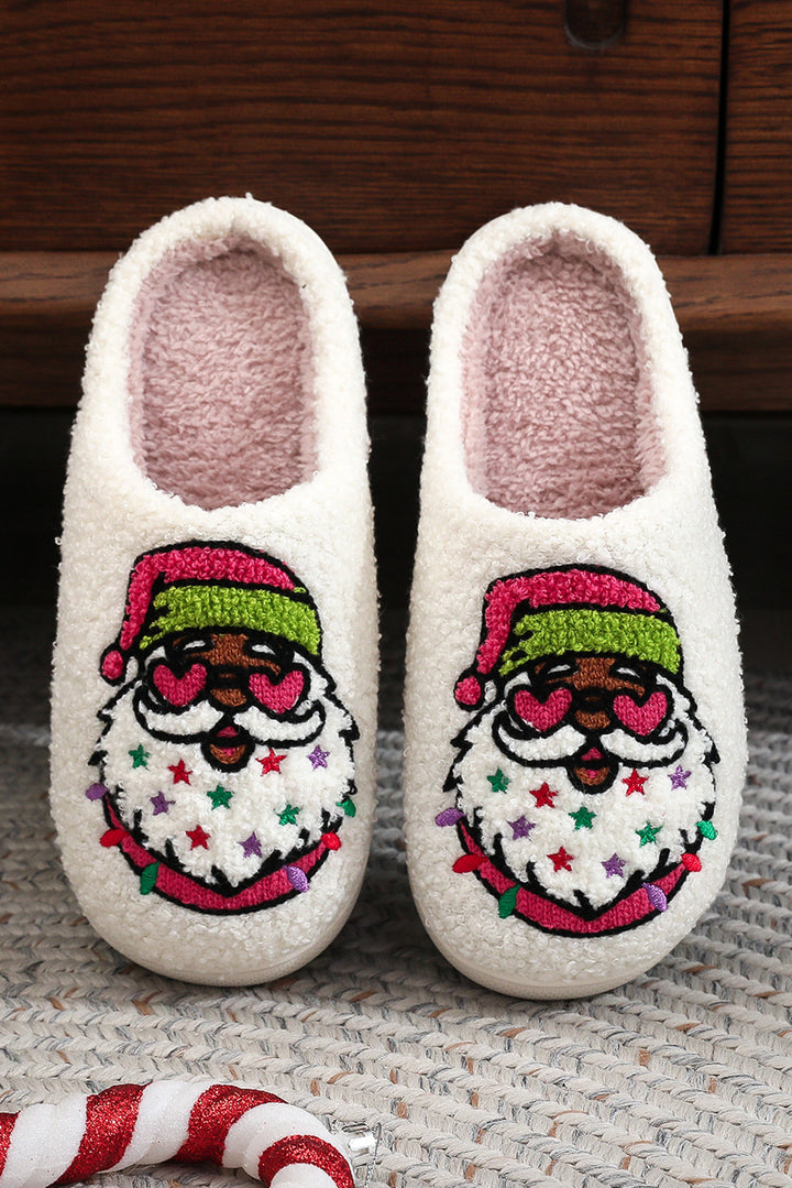 Starry Santa Claus Pattern Christmas Plush Slippers