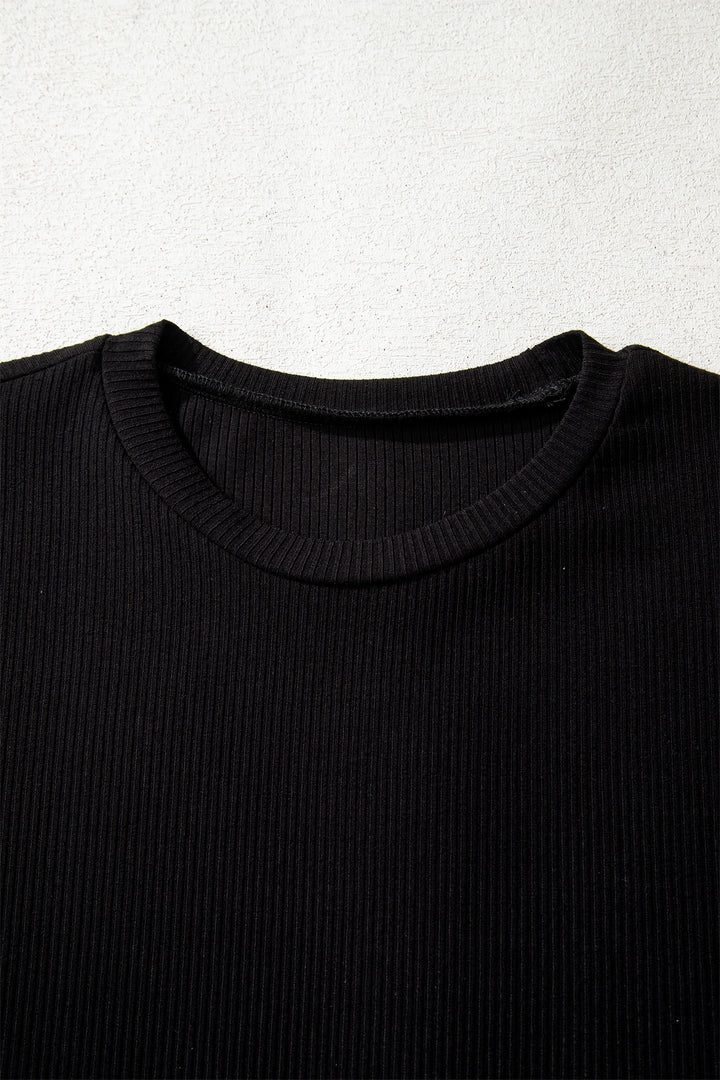 Dearlovers Black Ribbed Long Sleeve Crew Neck Solid Color Bodysuit